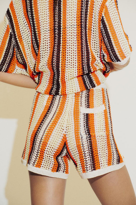 Colorful Striped Crochet Short Set