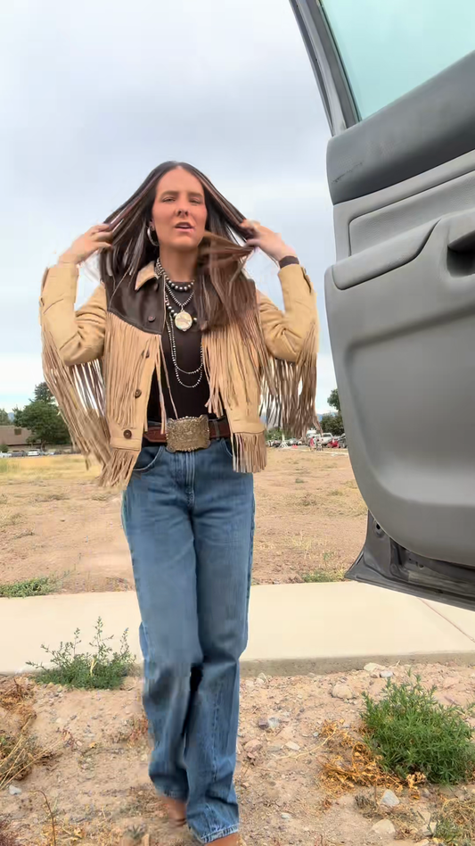 Tan Fringed Leather Jacket