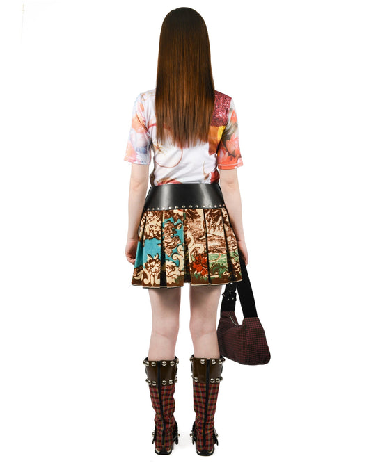 Studded Belt Printed Mini Skirt