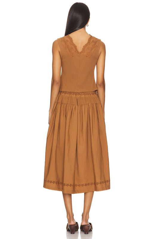 Brown Sleeveless Top and Maxi Skirt Set