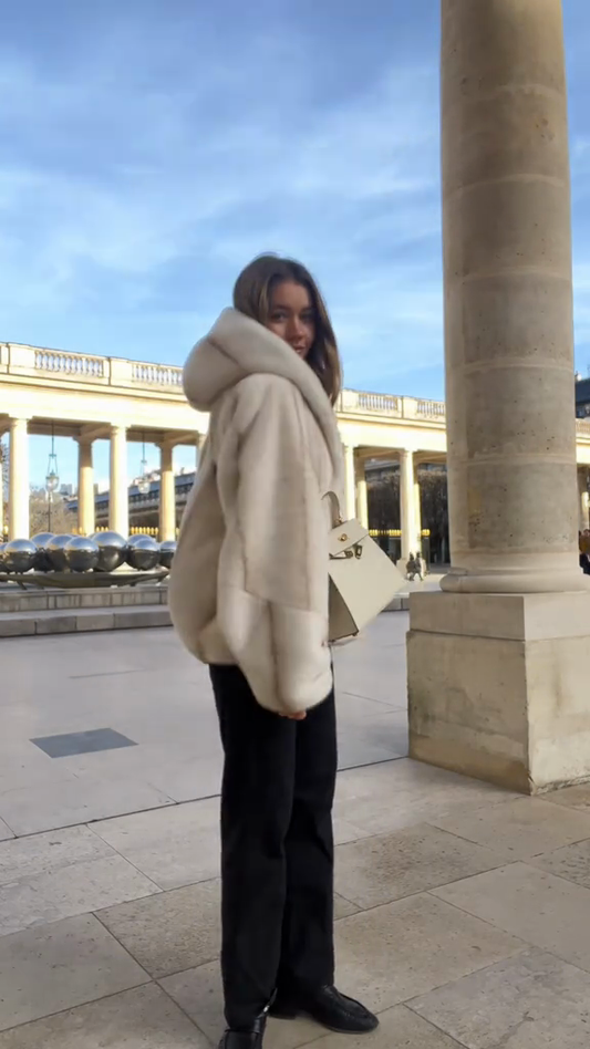 Cream - Colored Faux Fur Hooded Coat