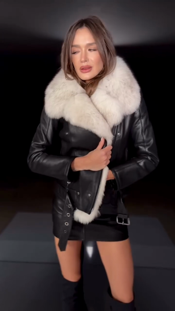 Black Leather Jacket with Fur Collar