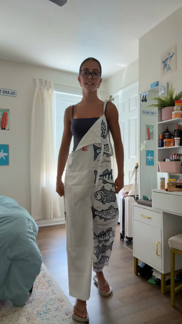 Asymmetric Fish Print Jumpsuit