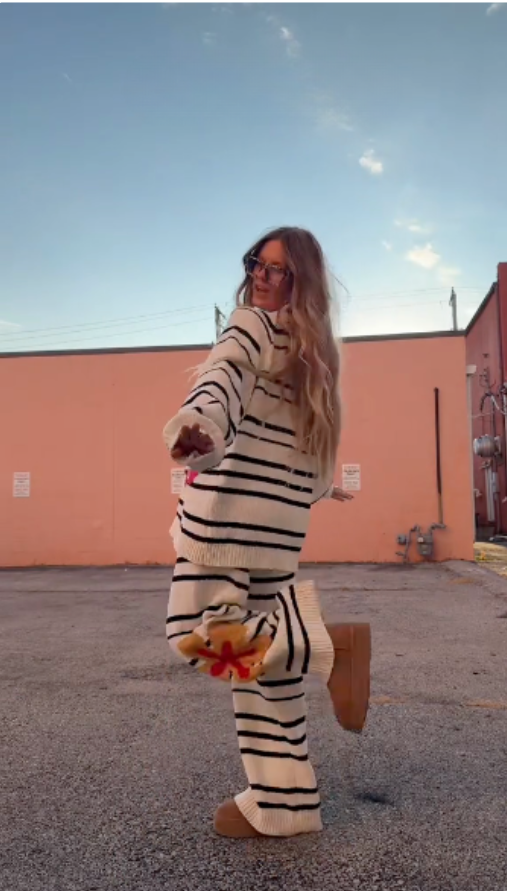 Striped Floral Knit Co - ord Set