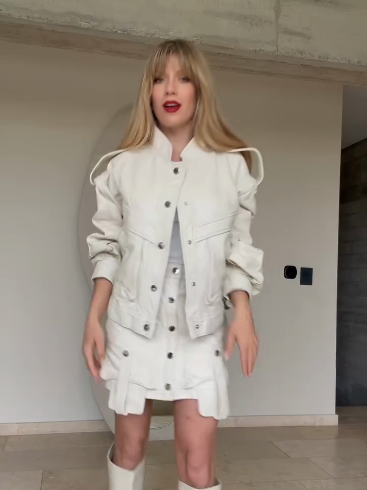 All - White Denim Jacket and Skirt Set