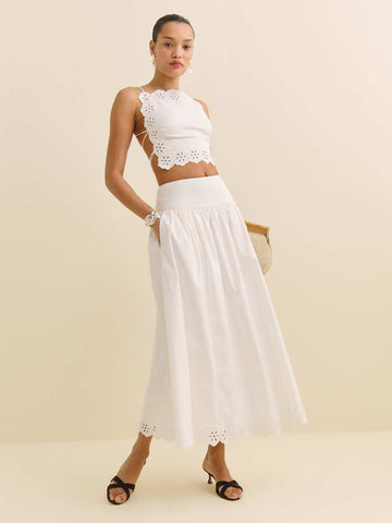 Eyelet - Detail Two - Piece Set (Crop Top and Midi Skirt)