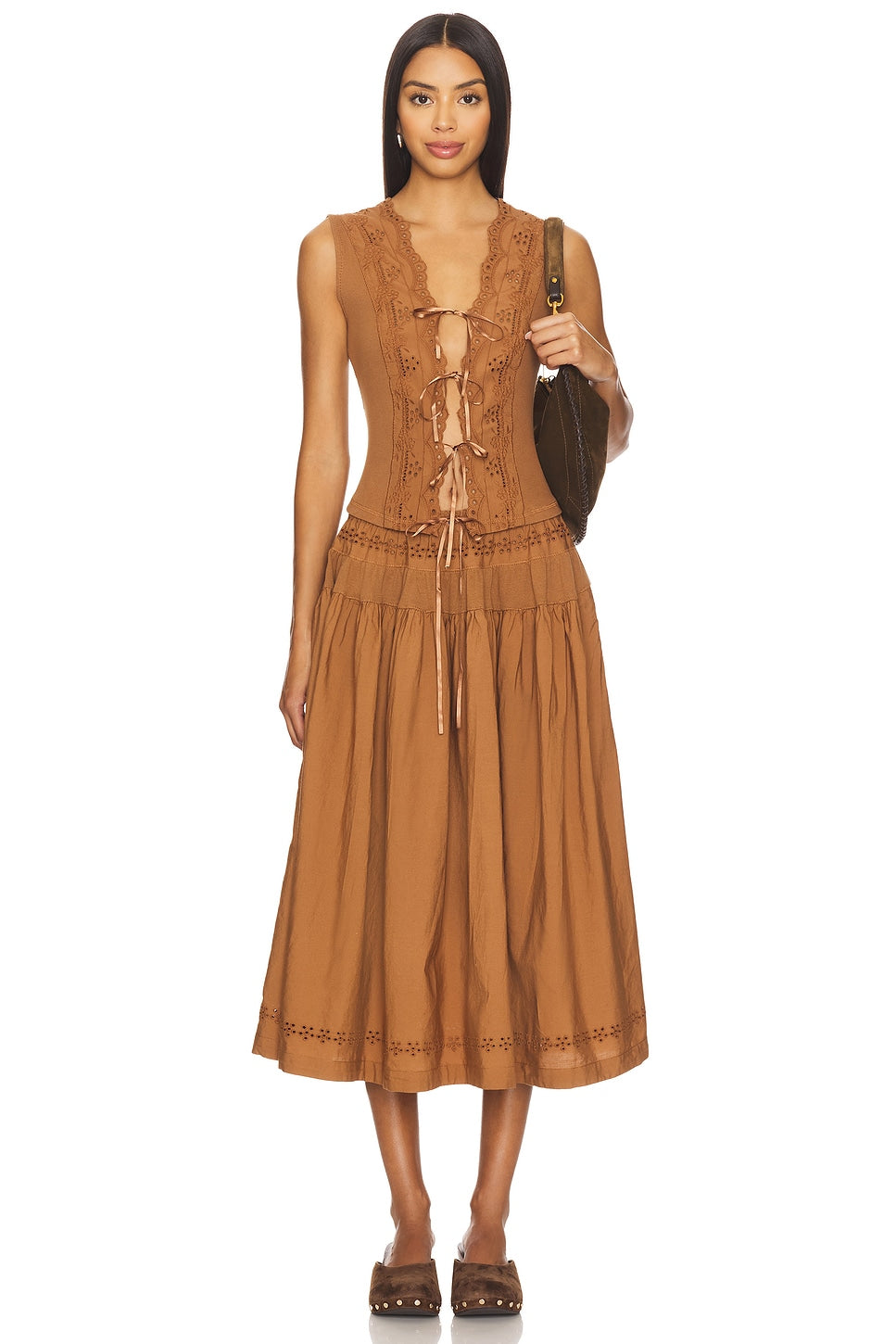Brown Sleeveless Top and Maxi Skirt Set