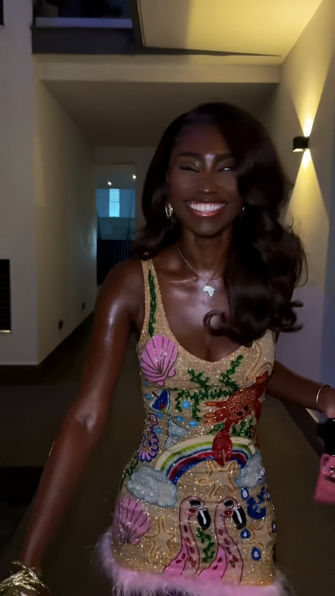 Embellished Sequin Mini Dress with Feather Trim