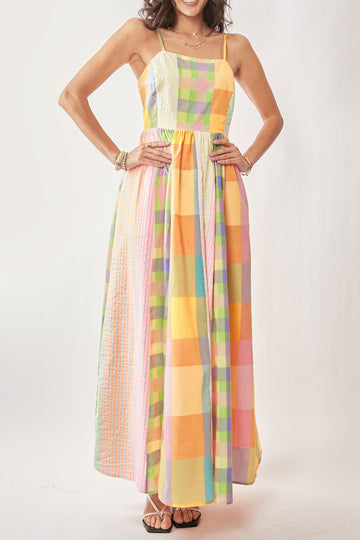 Color - Block Checkered Maxi Dress