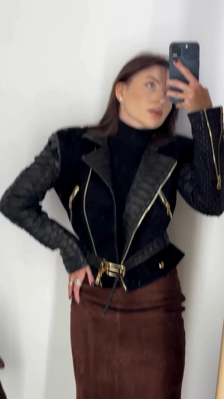 Black Faux Croc - Embossed Leather Jacket