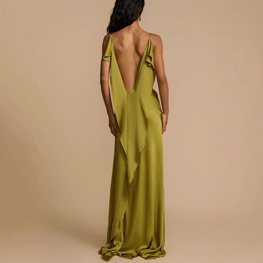 Olive Green Cowl - Neck Slip Maxi Dress