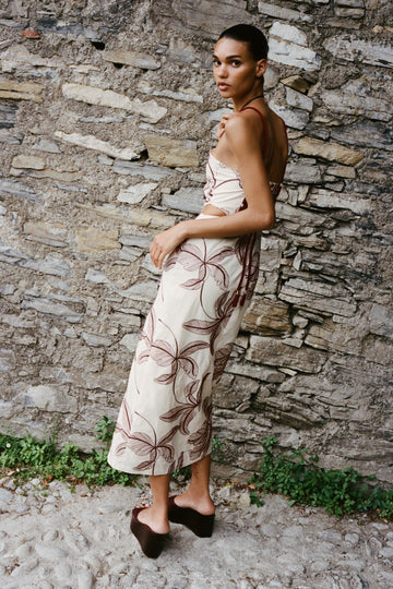 Leaf - Print Strappy Maxi Dress