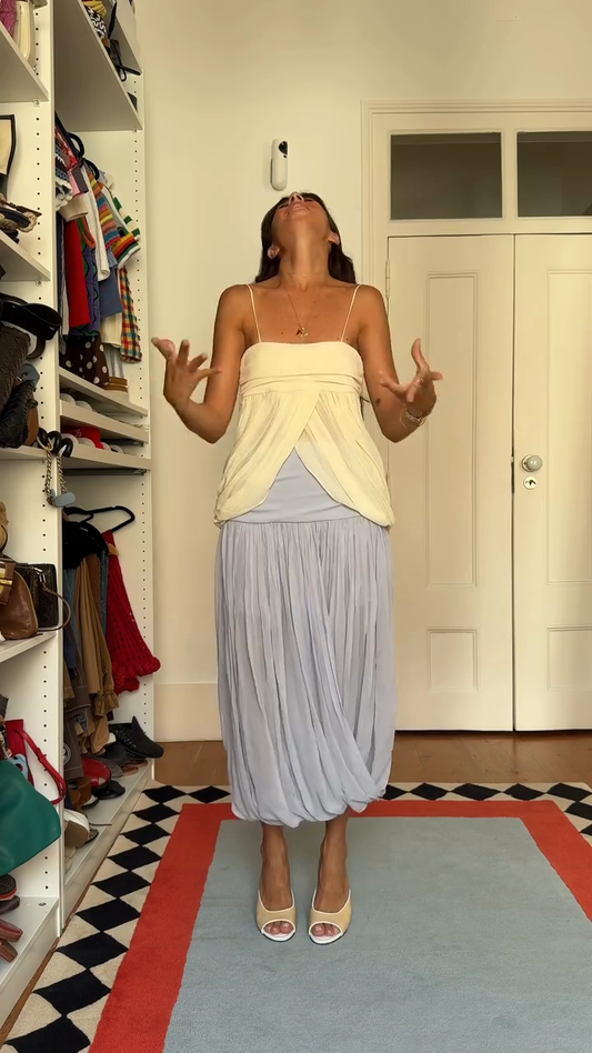 Cream Cami Top and Light Gray Pleated Skirt Set