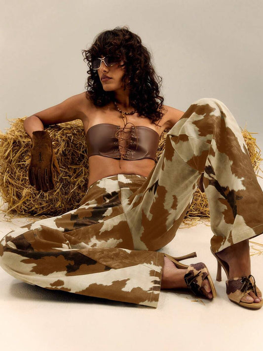 Cow - Print Wide - Leg Jeans