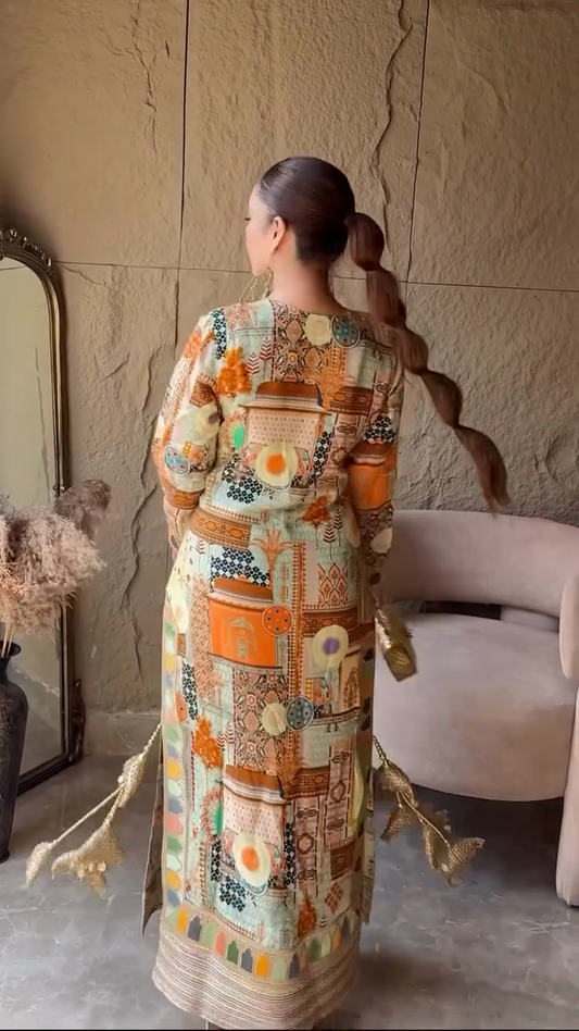 Embroidered and Printed Maxi Dress