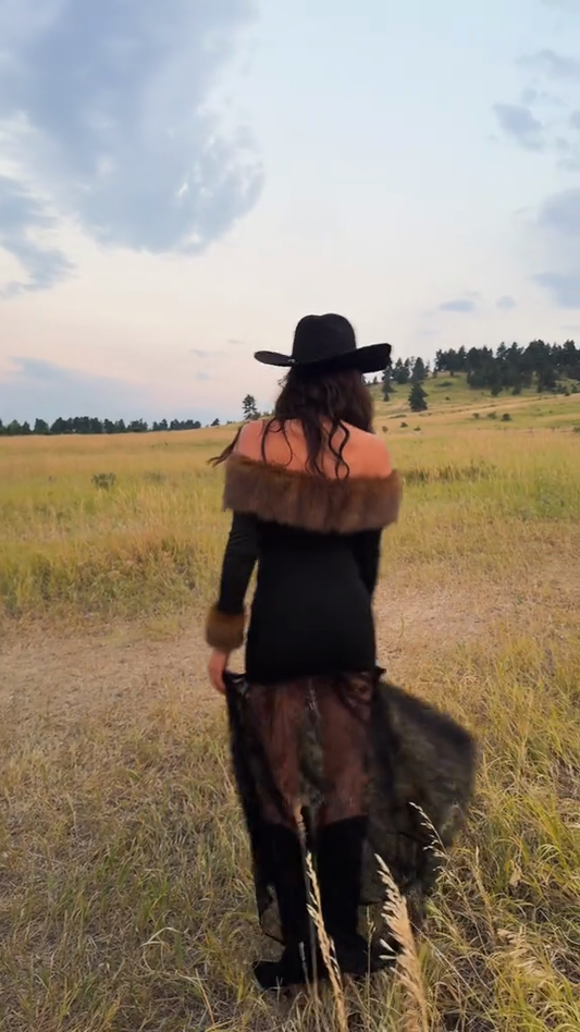 Black Dress with Fur Trim