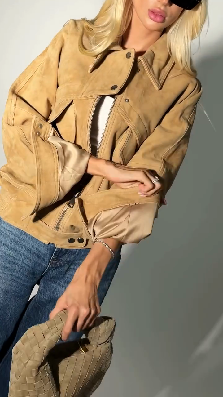 Tan Suede Bomber Jacket