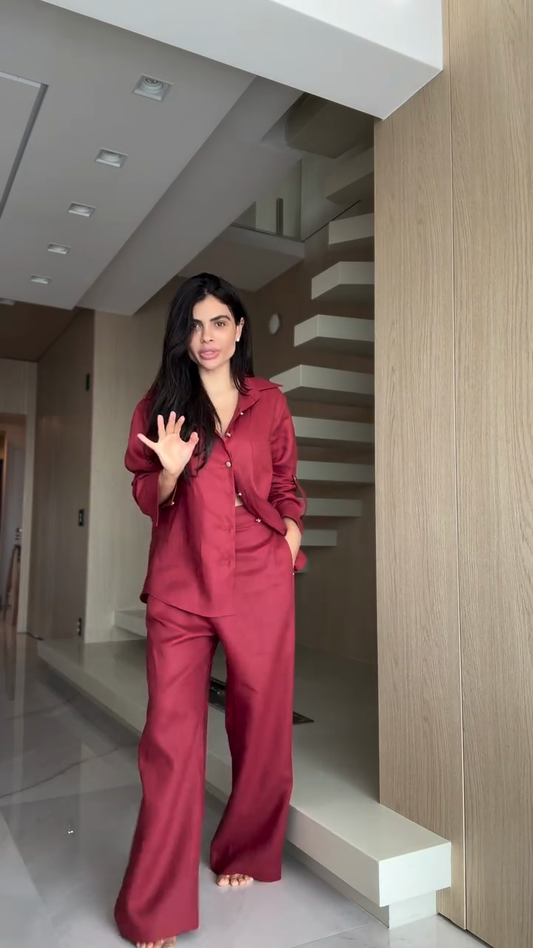 Burgundy Linen Two - Piece Set