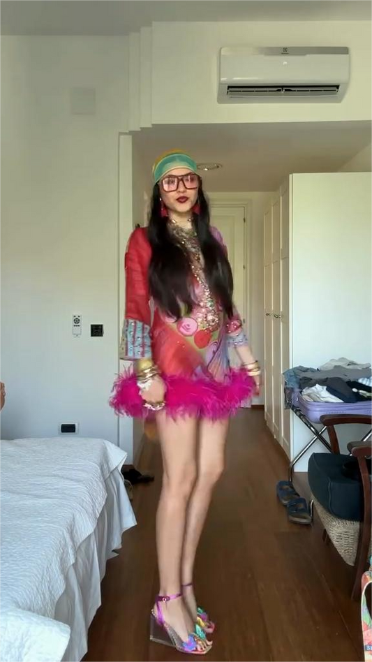 Pink Feather - Trimmed Mini Skirt