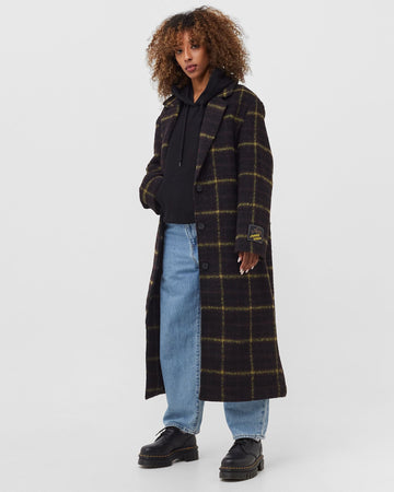 Black and Yellow Plaid Long Coat