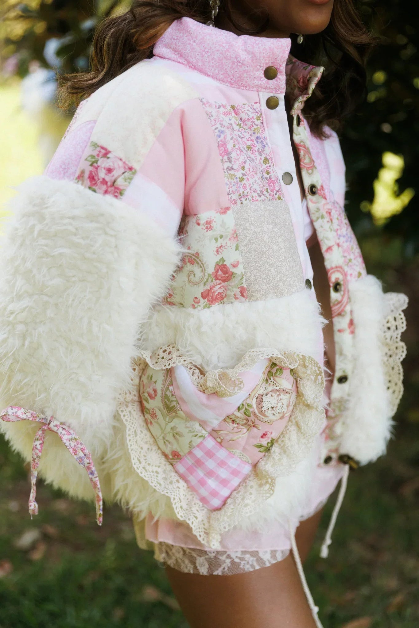 Patchwork Quilted Jacket with Faux Fur Accents