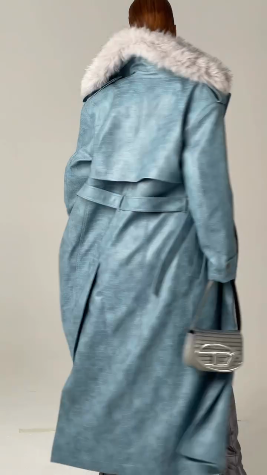 Light Blue Crocodile - Patterned Trench Coat