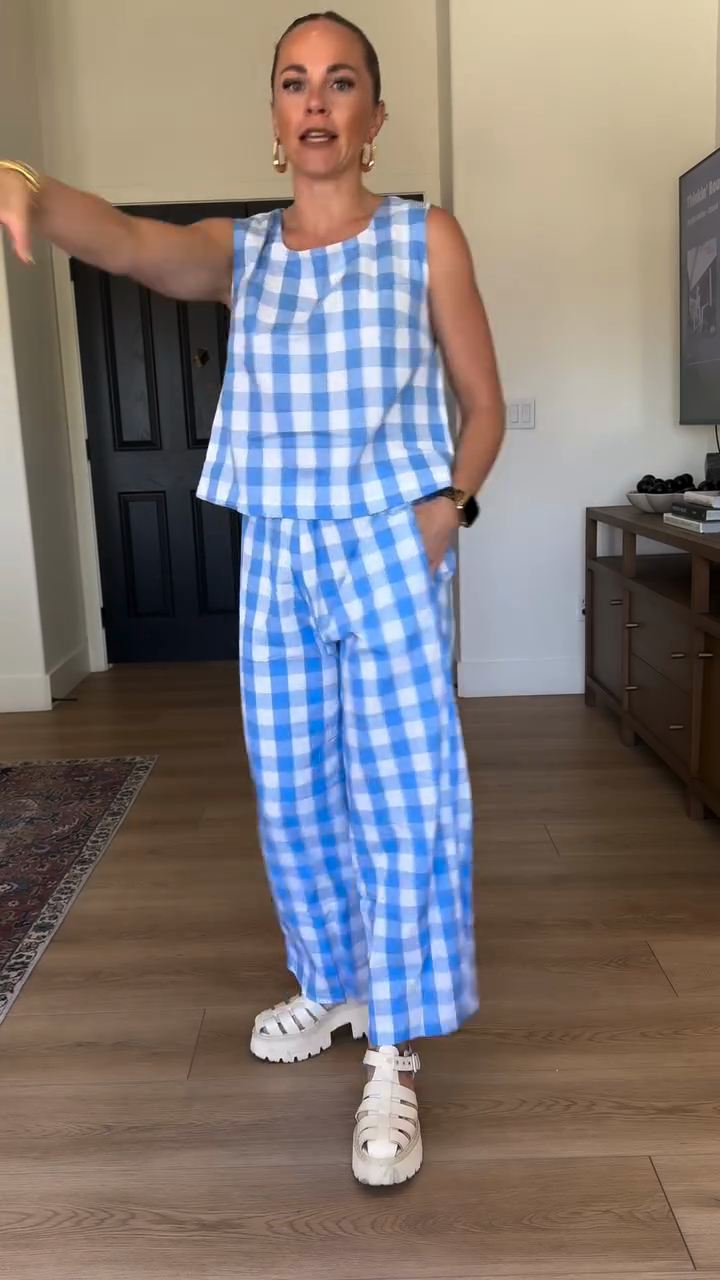 Blue - White Gingham Sleeveless Co - ord Set