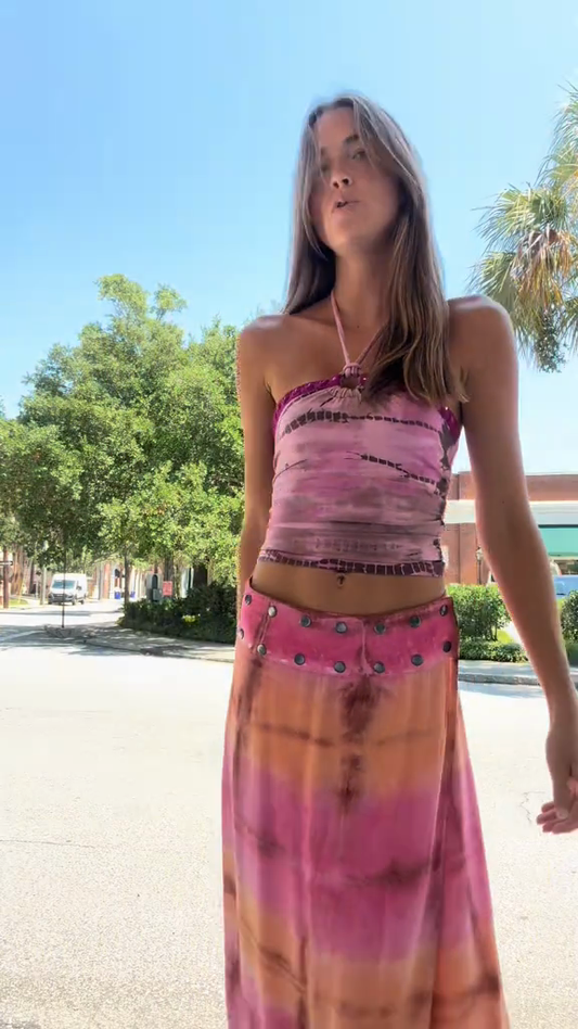 Tie - Dye Halter Crop Top and Maxi Skirt Outfit