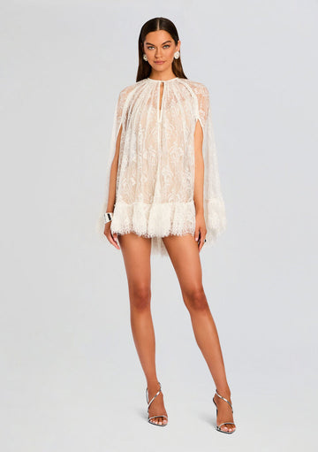 White Lace Cape - Style Mini Dress