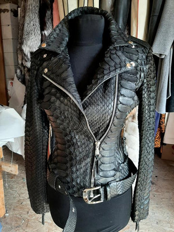 Black Faux - Snakeskin Leather Biker Jacket