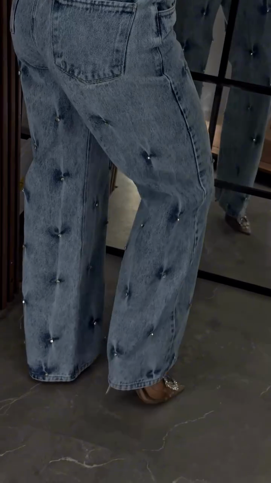 Embellished high-rise wide-leg jeans