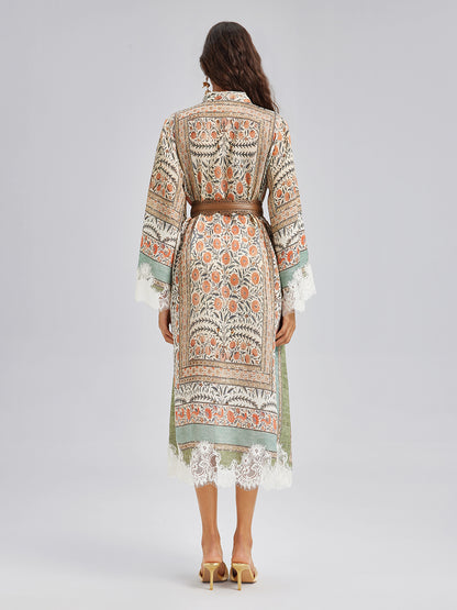 Floral - Paisley Print Lace Midi Dress